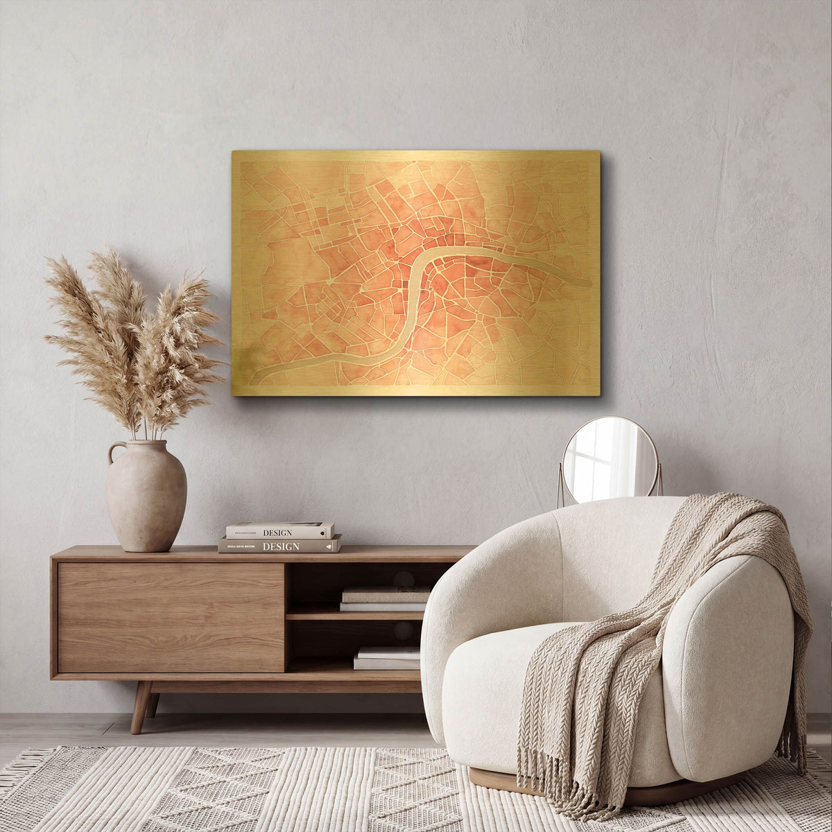 'Watercolor Wanderlust London Coral' By Laura Marshall Gold Metal Wall Art
