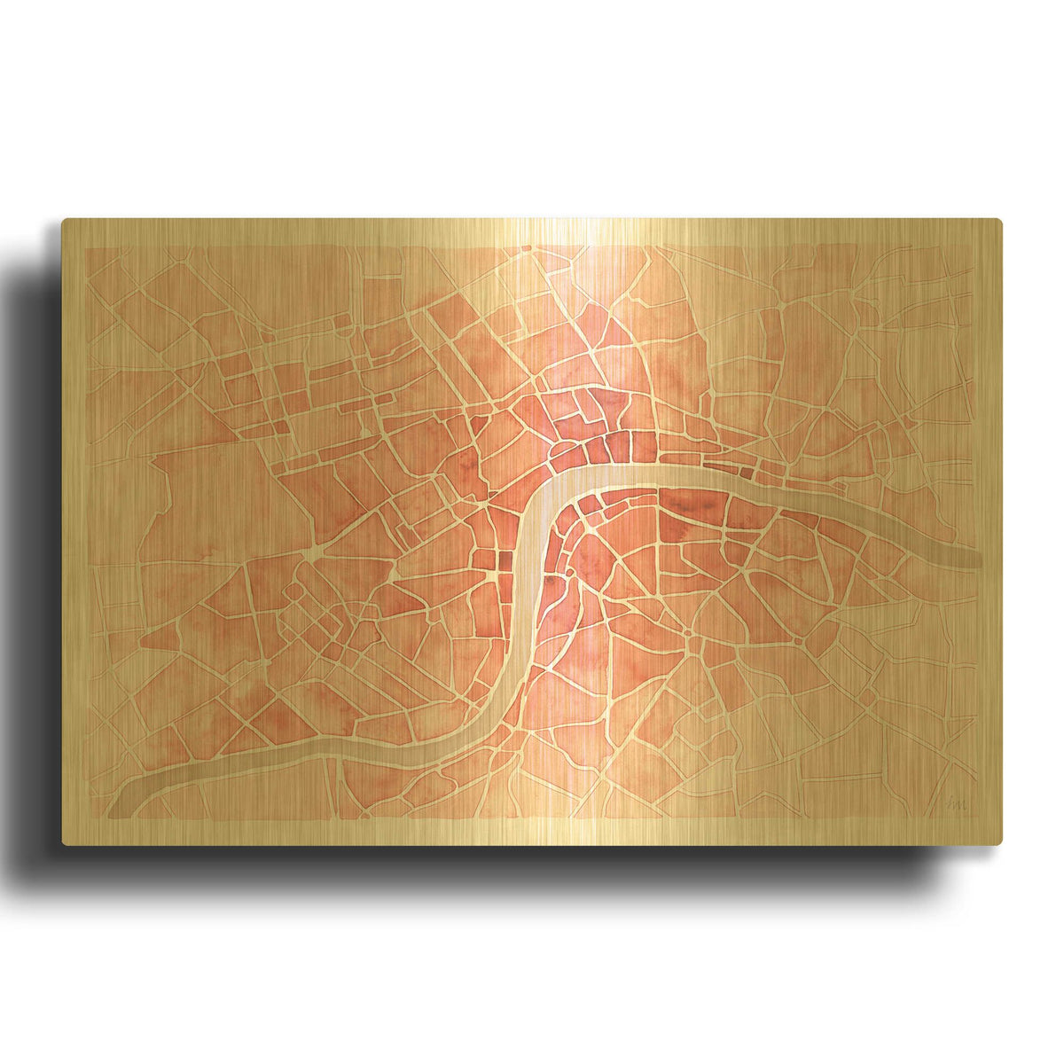 'Watercolor Wanderlust London Coral' By Laura Marshall Gold Metal Wall Art