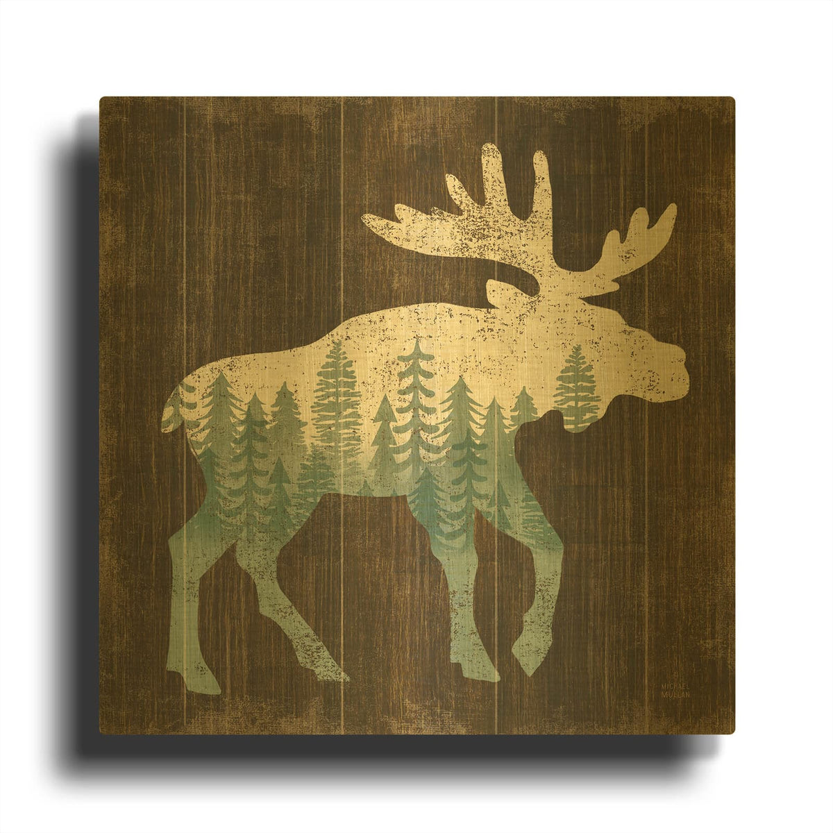 'Simple Living Moose Silhouette' By Michael Mullan Gold Metal Wall Art