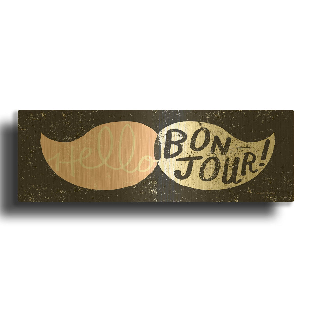 'Ridiculous Mustache Vintage Panel Black And Pink' By Michael Mullan Gold Metal Wall Art