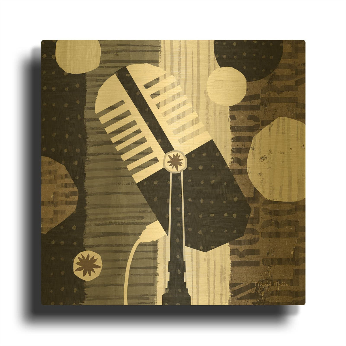 'Rock N Roll Mic Neutral' By Michael Mullan Gold Metal Wall Art
