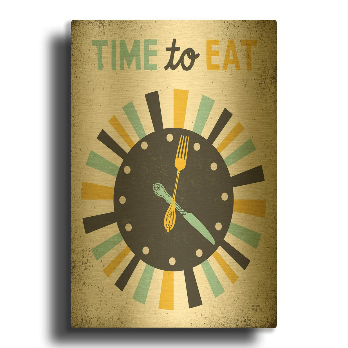 'Retro Diner Time To Eat Clock' By Michael Mullan Gold Metal Wall Art