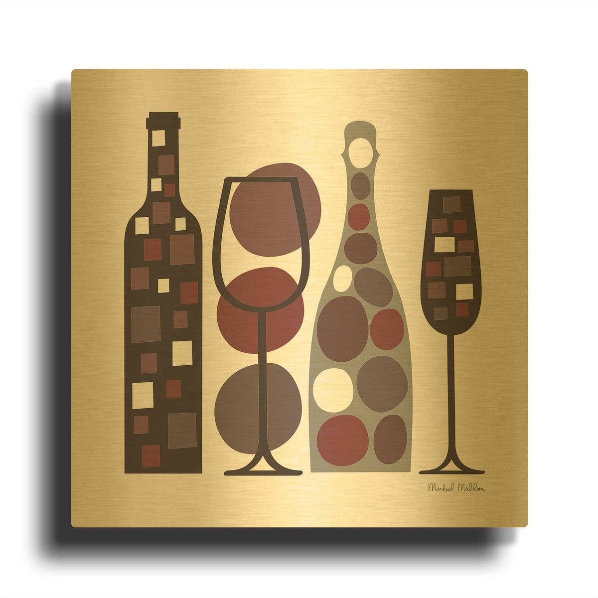 'Modern Kitchen Square 1 Wine Red' By Michael Mullan Gold Metal Wall Art