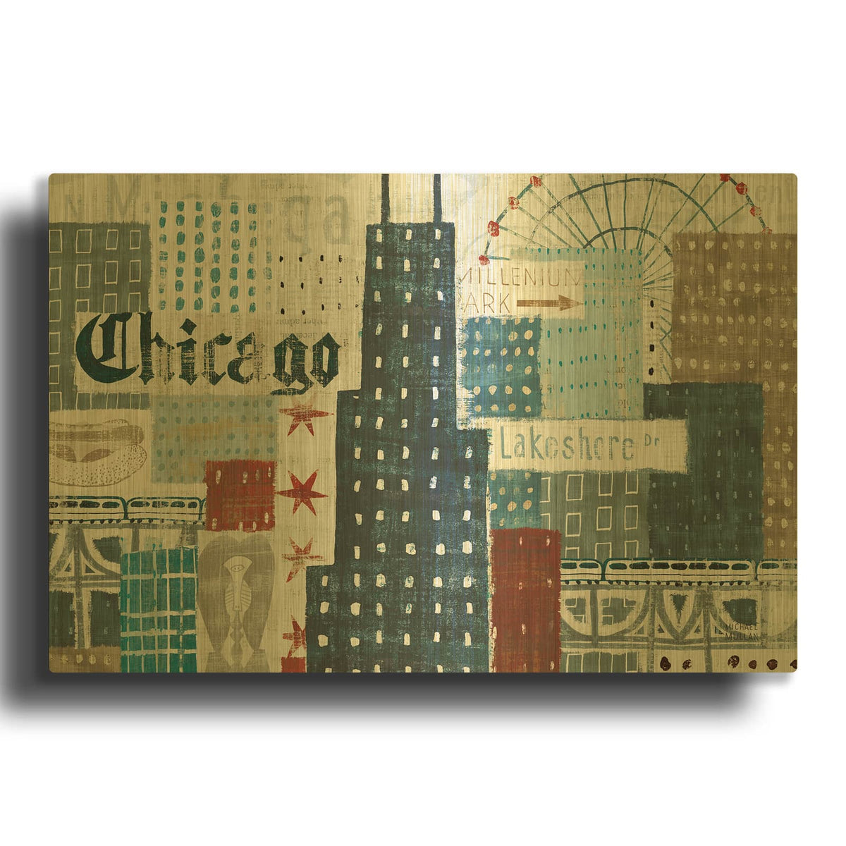 'Hey Chicago 2' By Michael Mullan Gold Metal Wall Art