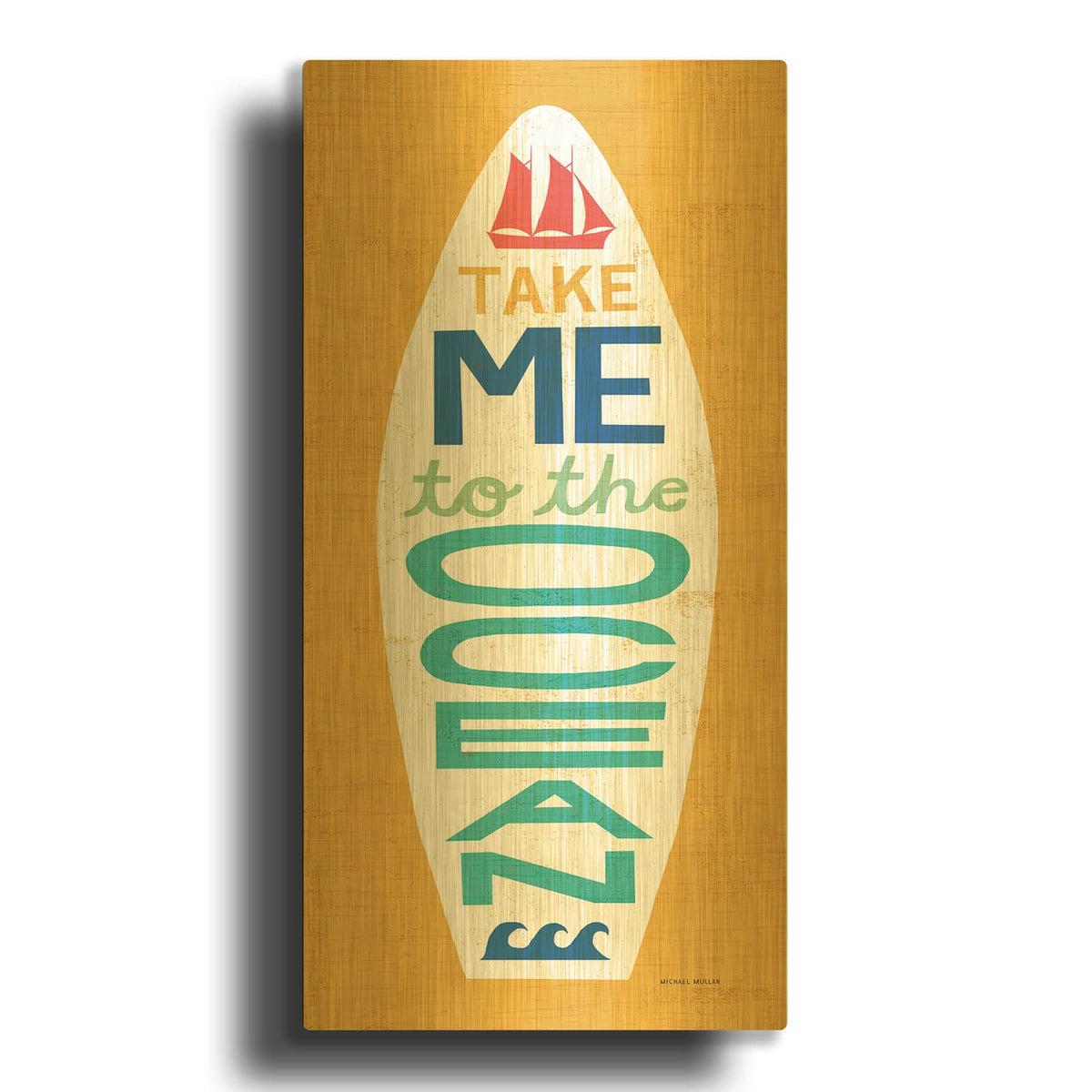 'Beach Bums Surf Board 4' By Michael Mullan Gold Metal Wall Art