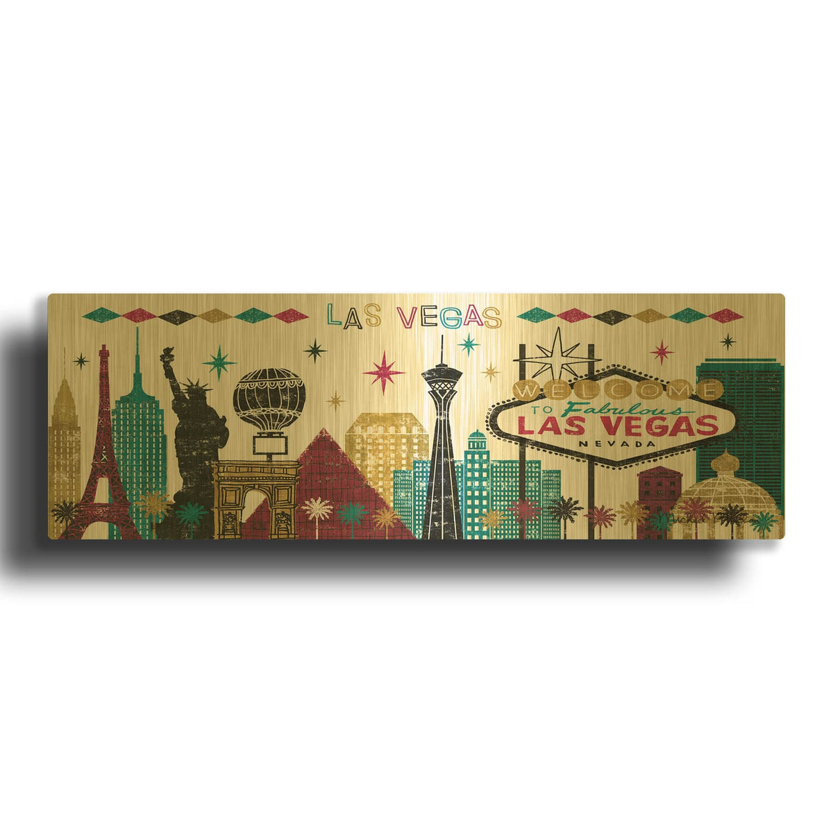 'Las Vegas Skyline Panel' By Michael Mullan Gold Metal Wall Art