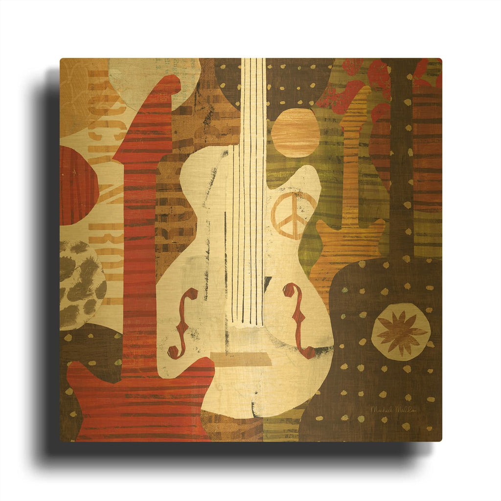 'Rock N Roll Guitars Brown' By Michael Mullan Gold Metal Wall Art