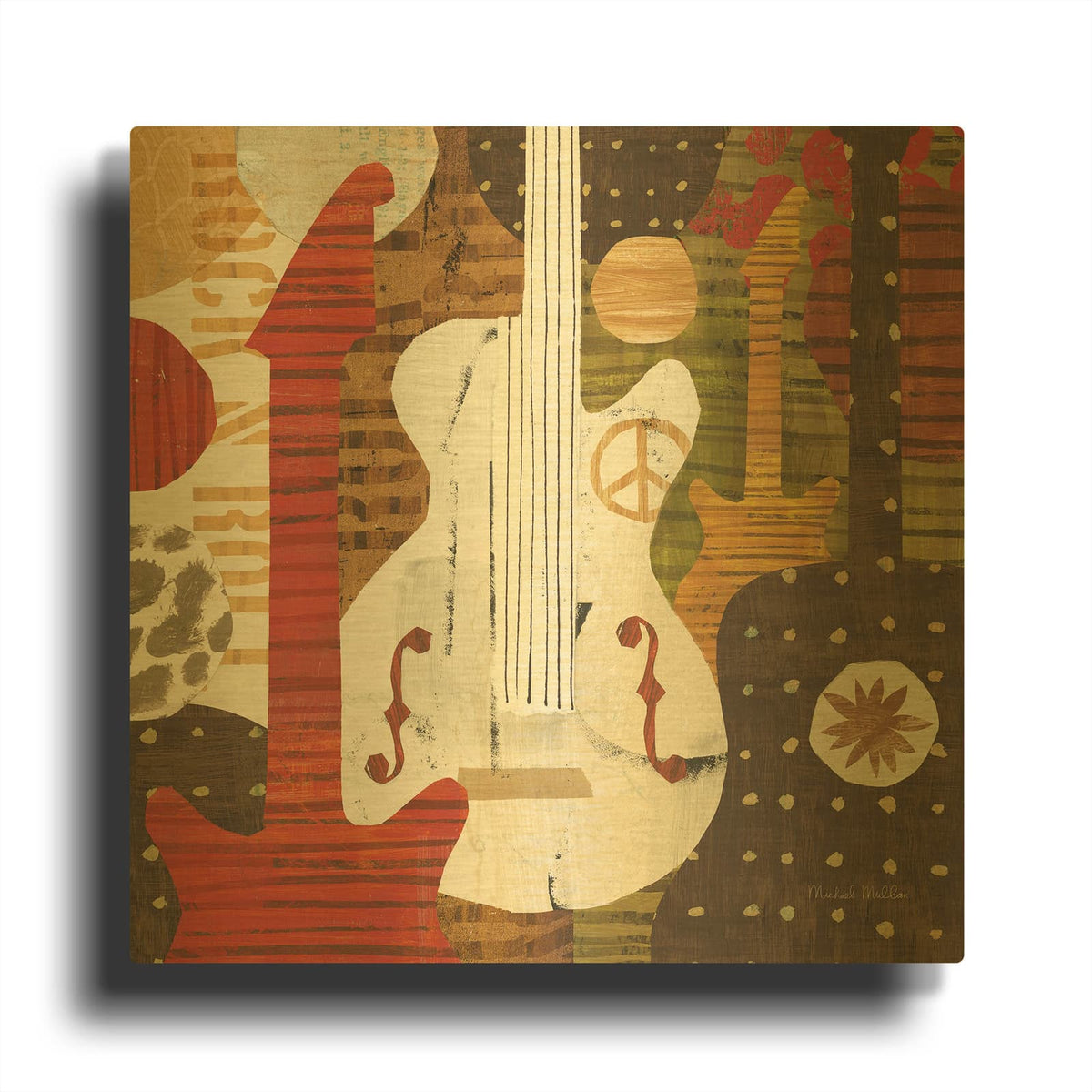 'Rock N Roll Guitars Brown' By Michael Mullan Gold Metal Wall Art