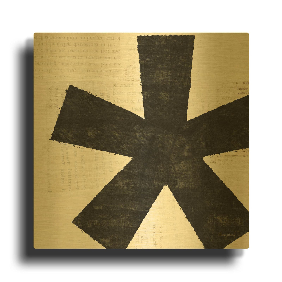 'Punctuated Black Square 7' By Michael Mullan Gold Metal Wall Art