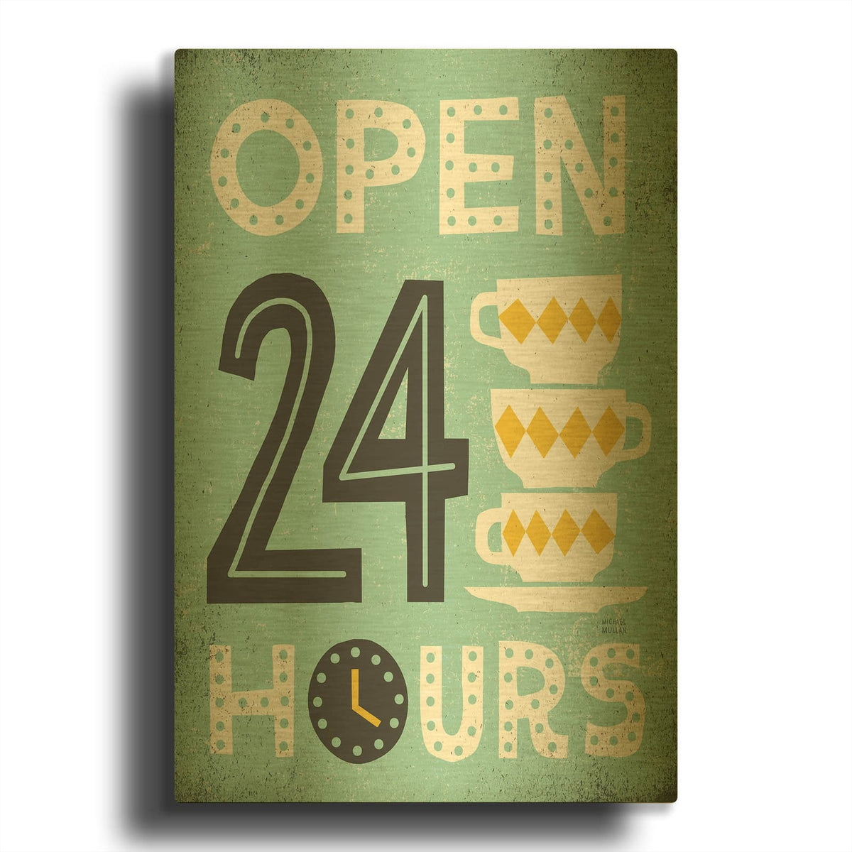 'Retro Diner Open 24 Hours' By Michael Mullan Gold Metal Wall Art