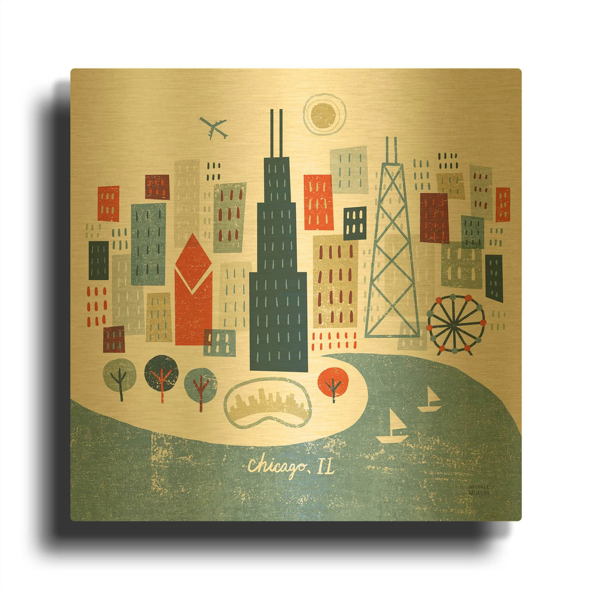 'Colorful Chicago' By Michael Mullan Gold Metal Wall Art