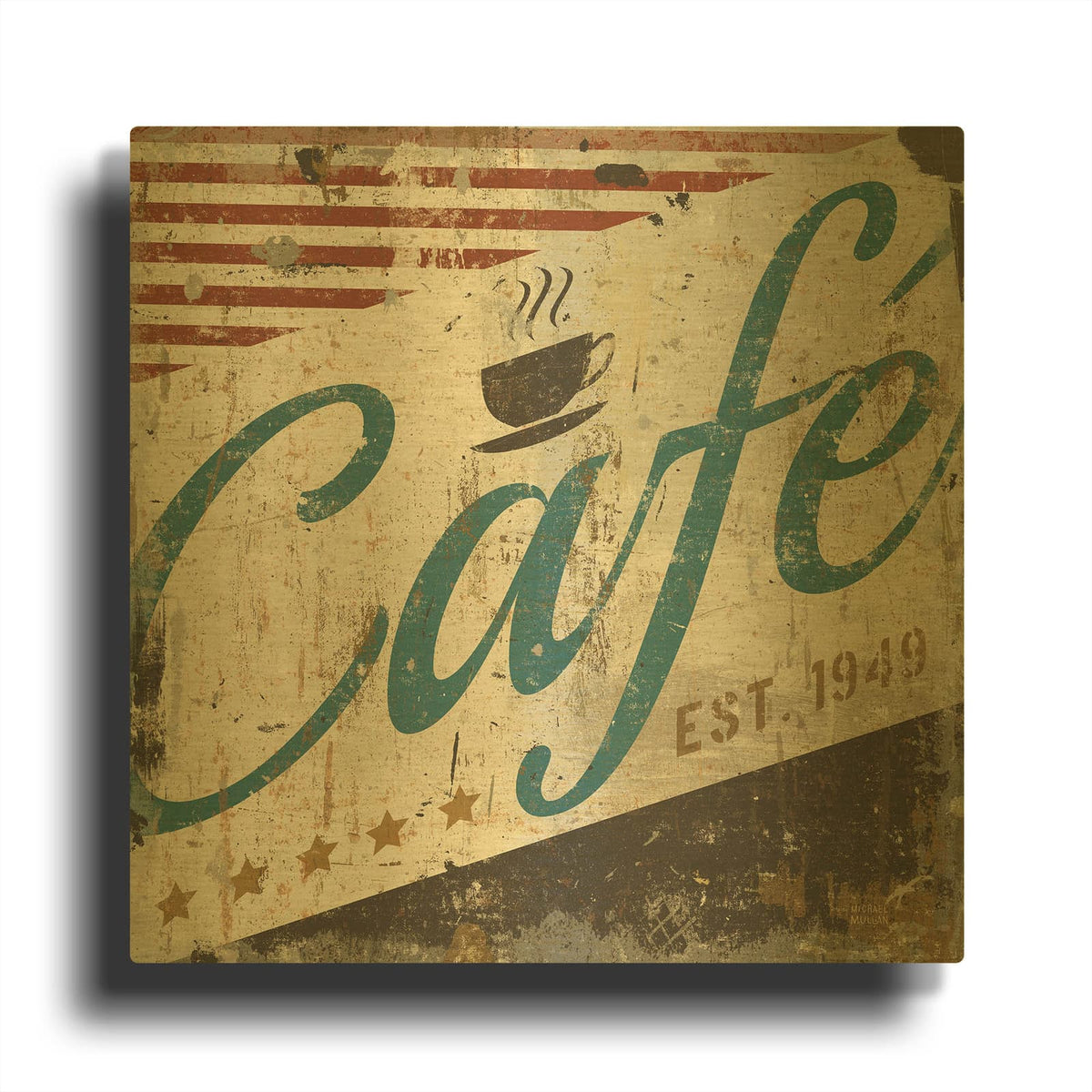 'Vintage Cafe Sign' By Michael Mullan Gold Metal Wall Art
