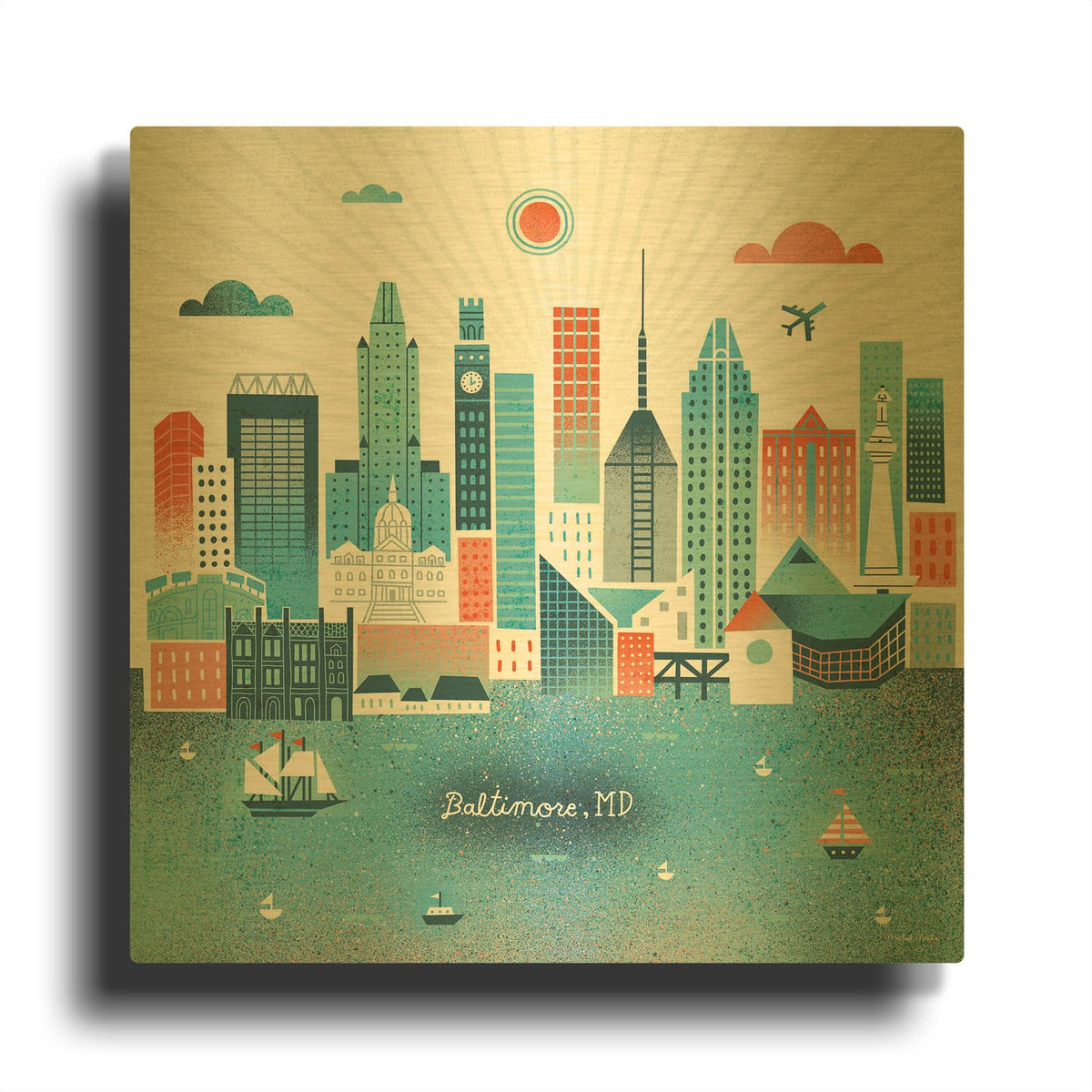 'Baltimore Skyline' By Michael Mullan Gold Metal Wall Art