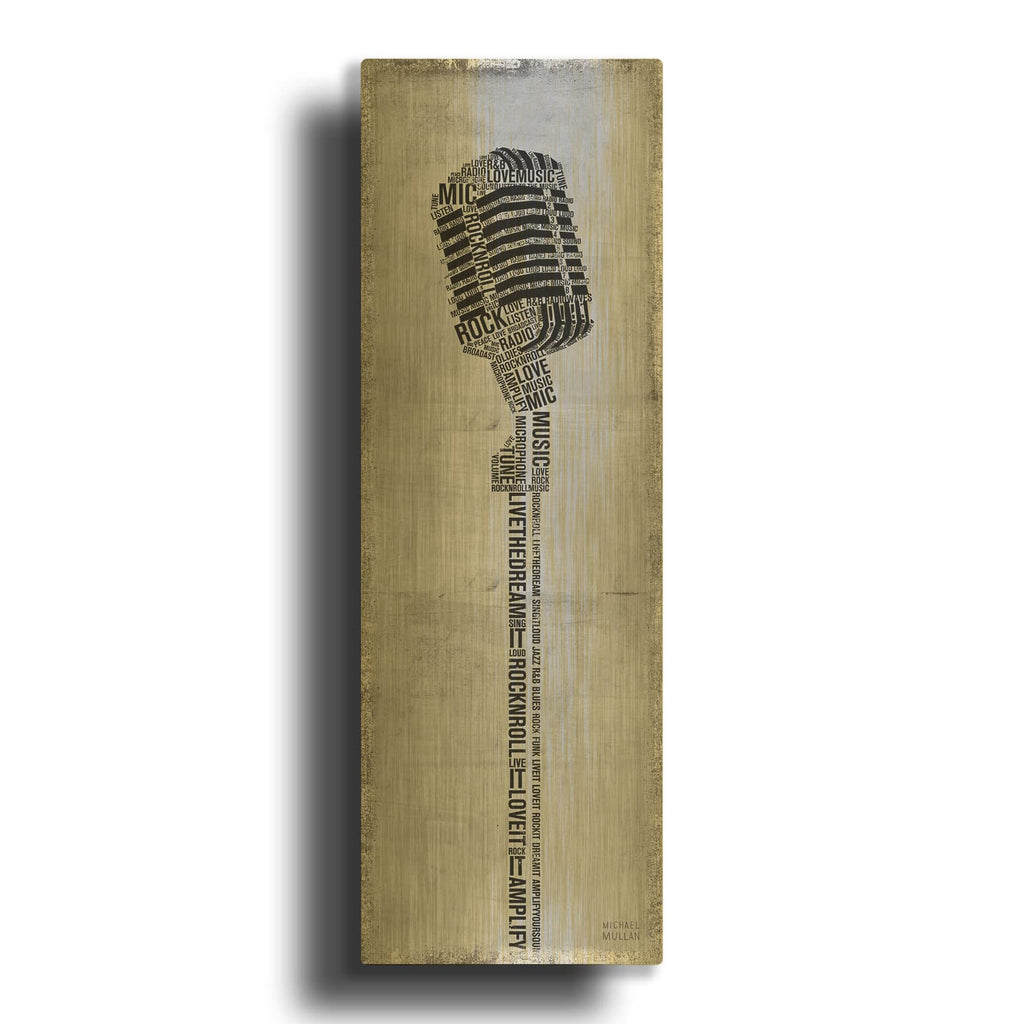 'Type Mic Gray' By Michael Mullan Gold Metal Wall Art