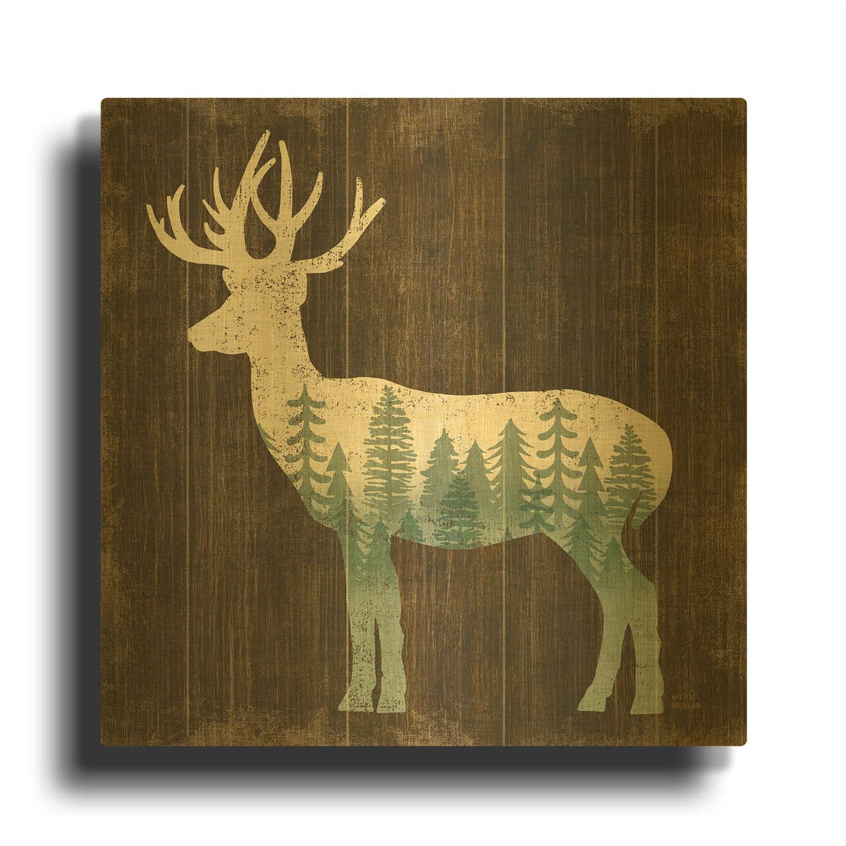 'Simple Living Deer Silhouette' By Michael Mullan Gold Metal Wall Art