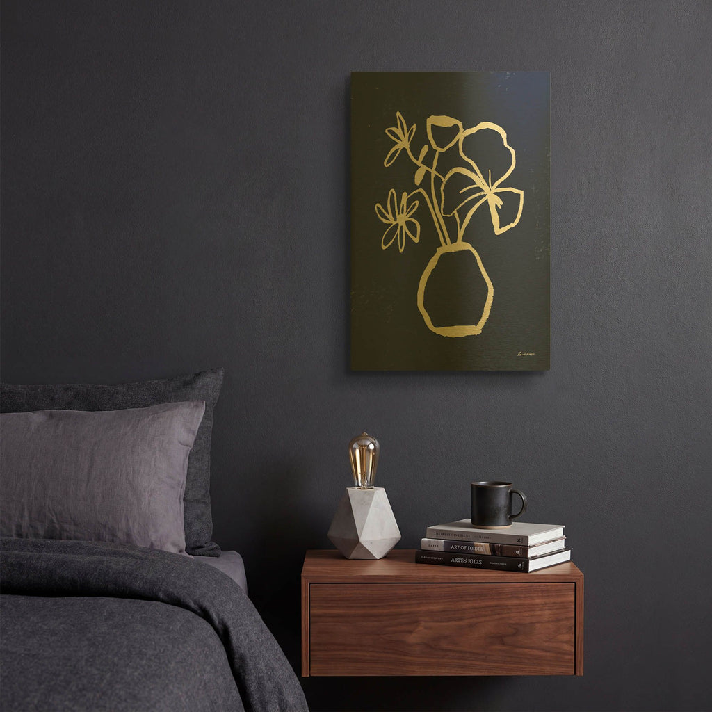 'Floral Sketch 2 Navy' By Pamela Munger Gold Metal Wall Art