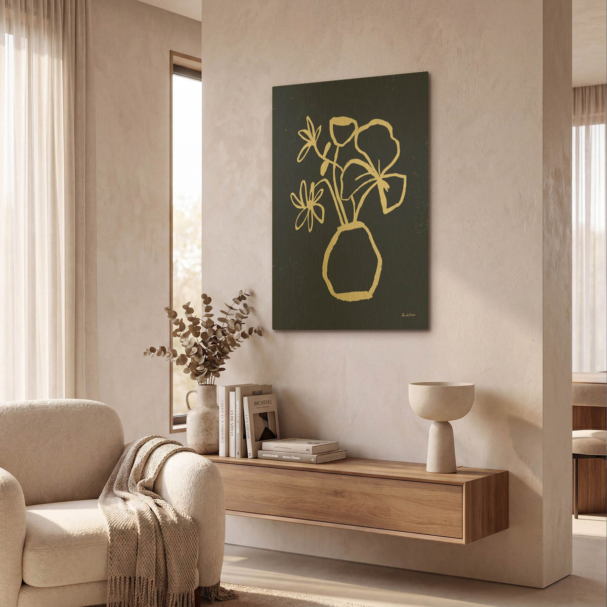 'Floral Sketch 2 Navy' By Pamela Munger Gold Metal Wall Art