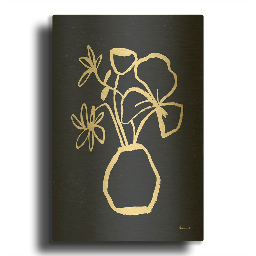 'Floral Sketch 2 Navy' By Pamela Munger Gold Metal Wall Art