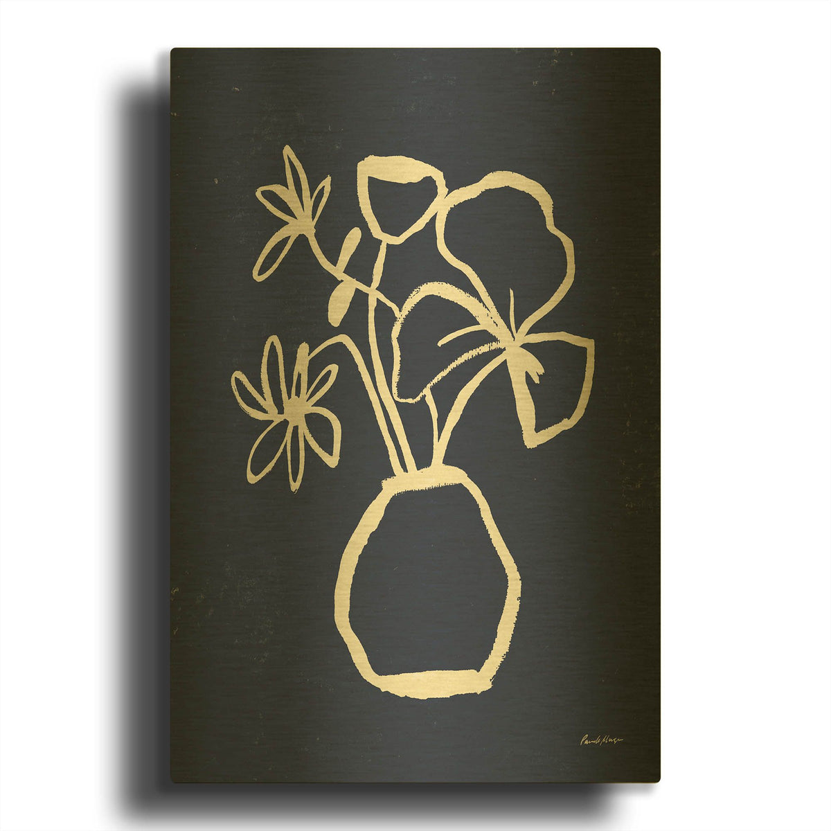 'Floral Sketch 2 Navy' By Pamela Munger Gold Metal Wall Art