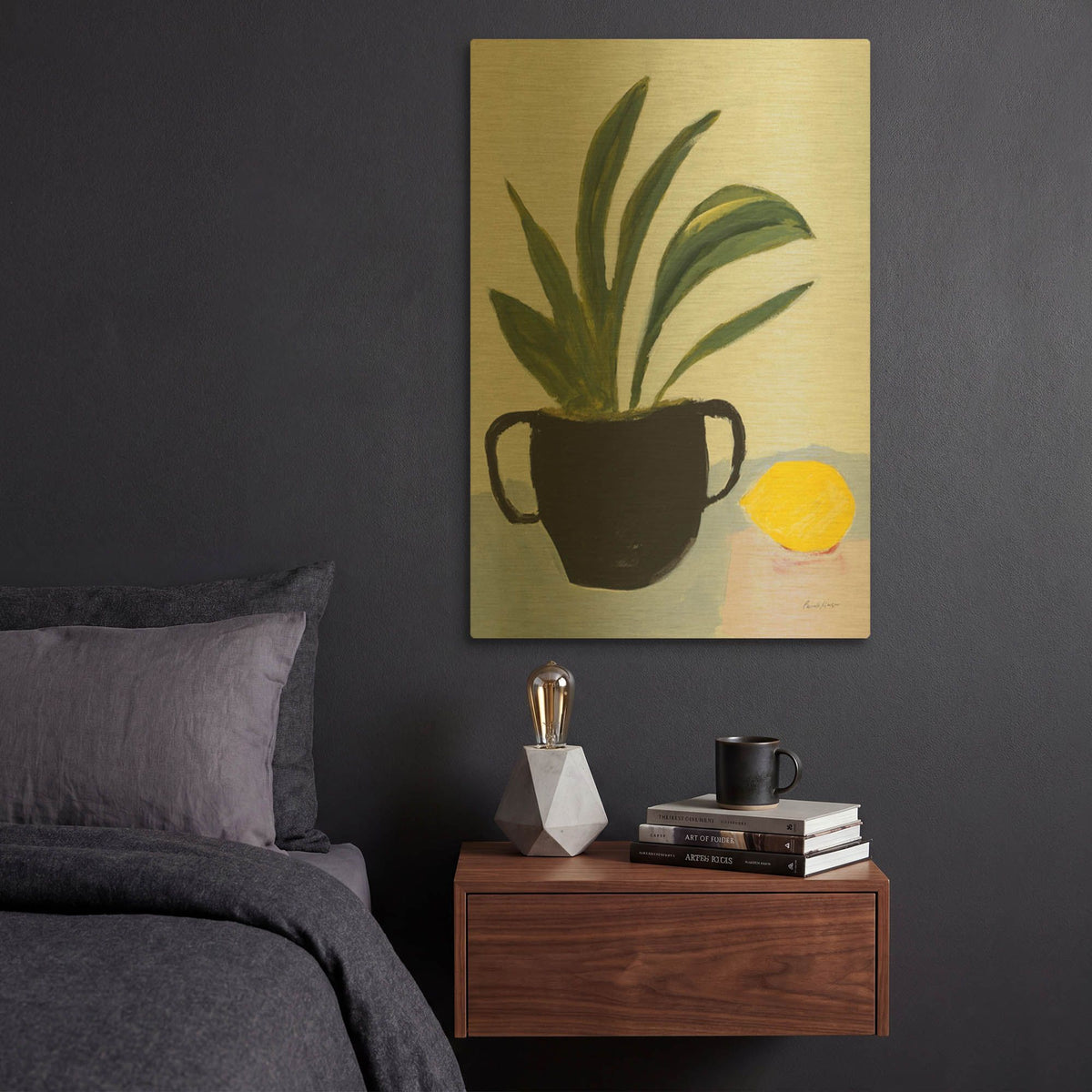 'Plant with Lemon' By Pamela Munger Gold Metal Wall Art