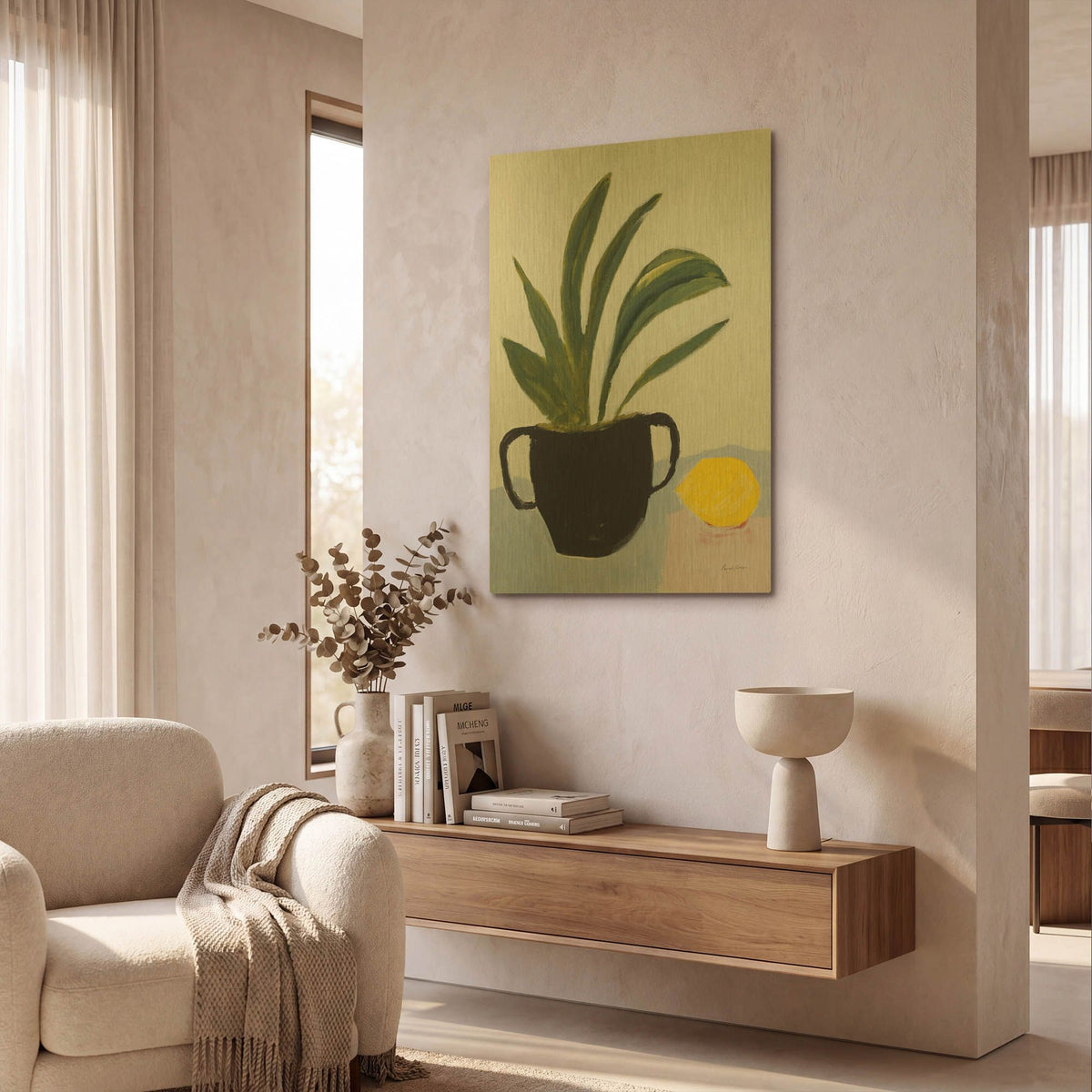 'Plant with Lemon' By Pamela Munger Gold Metal Wall Art