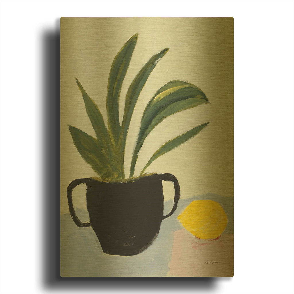 'Plant with Lemon' By Pamela Munger Gold Metal Wall Art