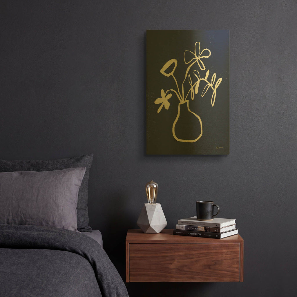 'Floral Sketch 1 Navy' By Pamela Munger Gold Metal Wall Art