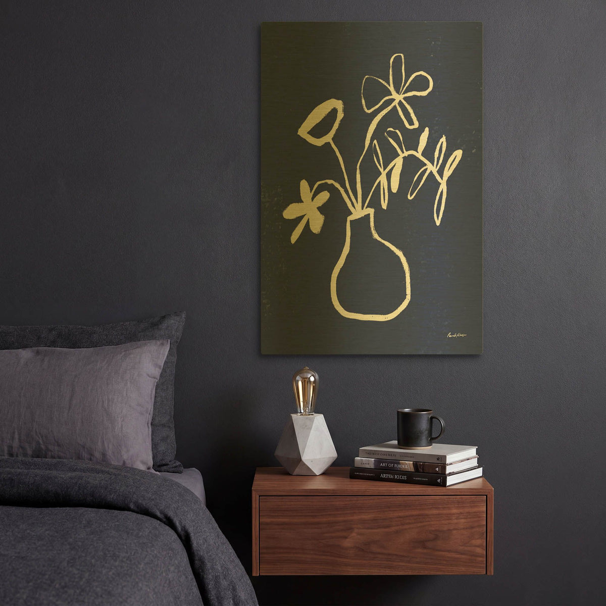 'Floral Sketch 1 Navy' By Pamela Munger Gold Metal Wall Art
