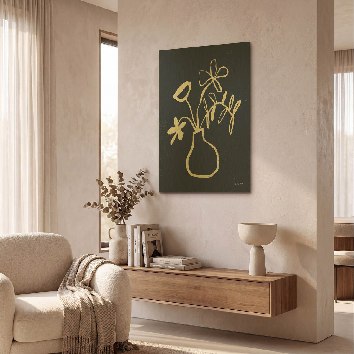 'Floral Sketch 1 Navy' By Pamela Munger Gold Metal Wall Art