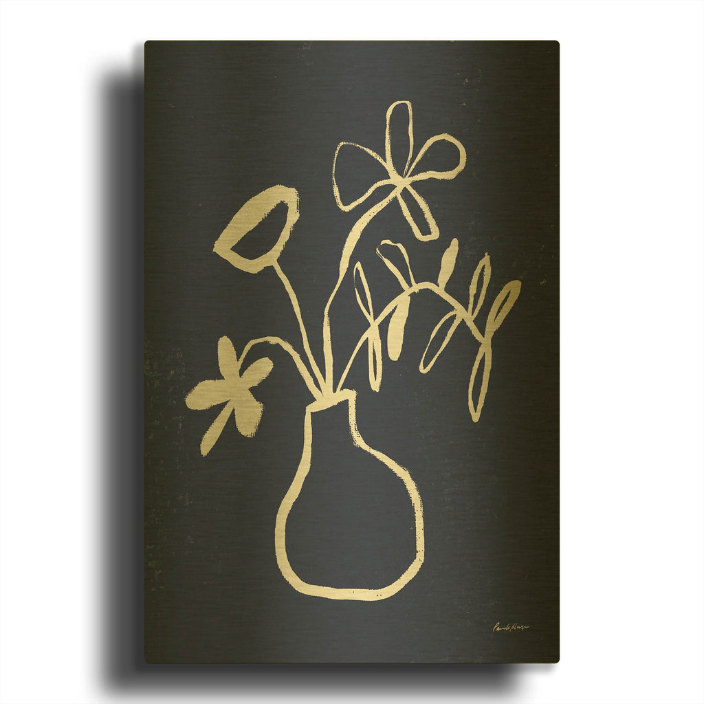 'Floral Sketch 1 Navy' By Pamela Munger Gold Metal Wall Art