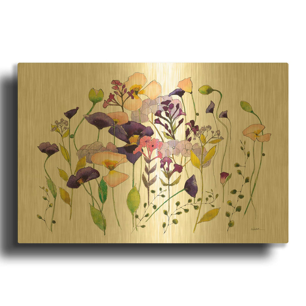 'Pink And Purple Poppies' By Shirley Novak Gold Metal Wall Art