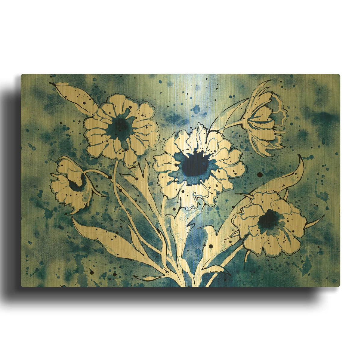 'Batik Flowers' By Shirley Novak Gold Metal Wall Art
