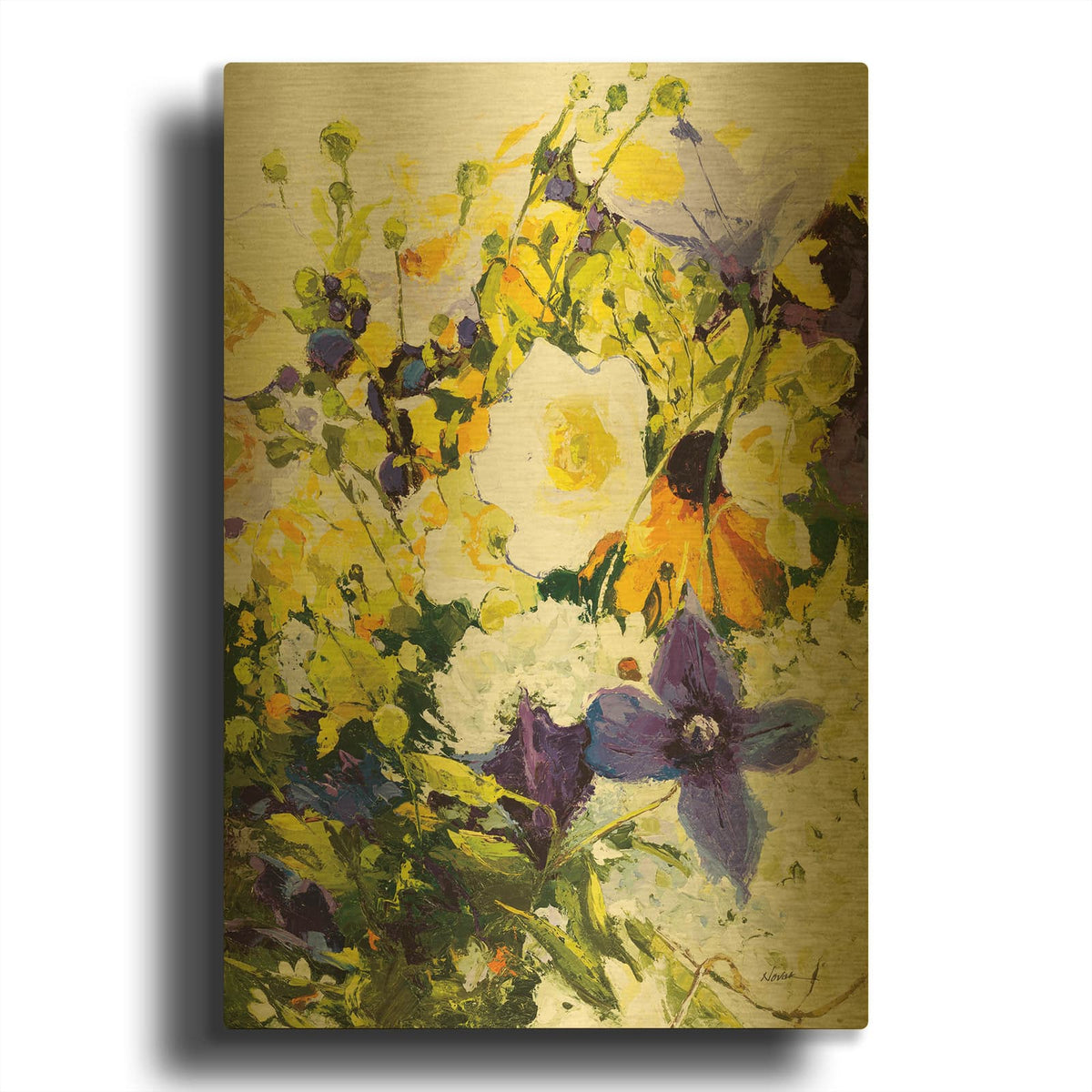 'White Anemones' By Shirley Novak Gold Metal Wall Art