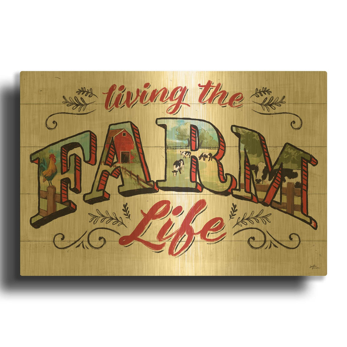 'Farm Life 4' By Janelle Penner Gold Metal Wall Art