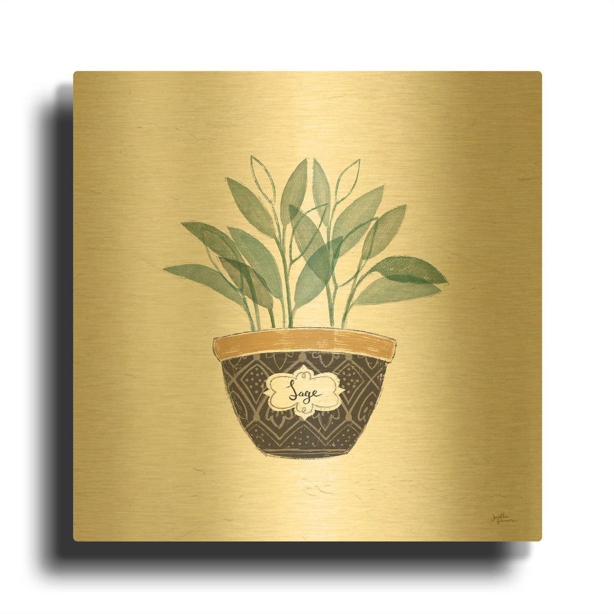 'Fine Herbs 7' By Janelle Penner Gold Metal Wall Art