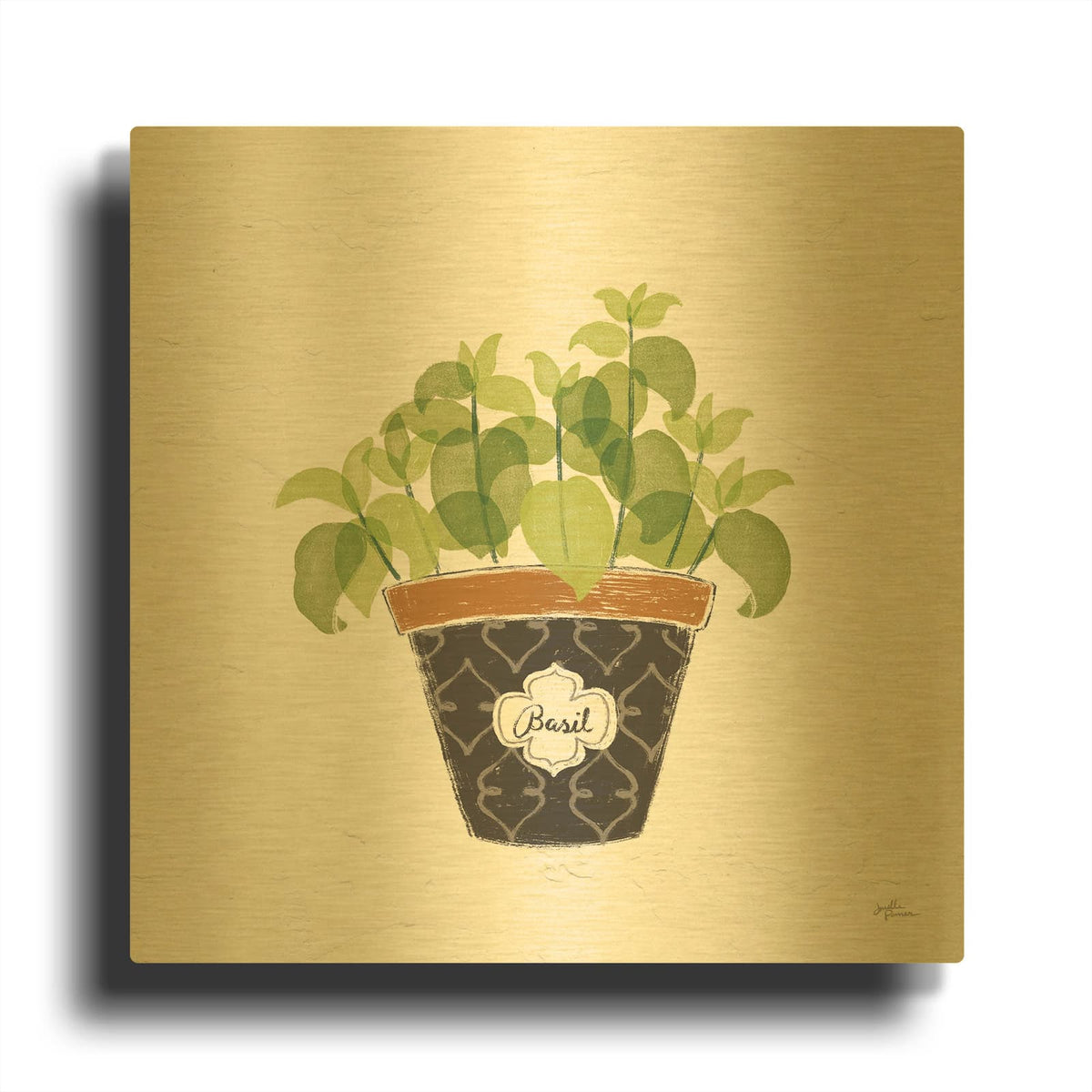 'Fine Herbs V3' By Janelle Penner Gold Metal Wall Art