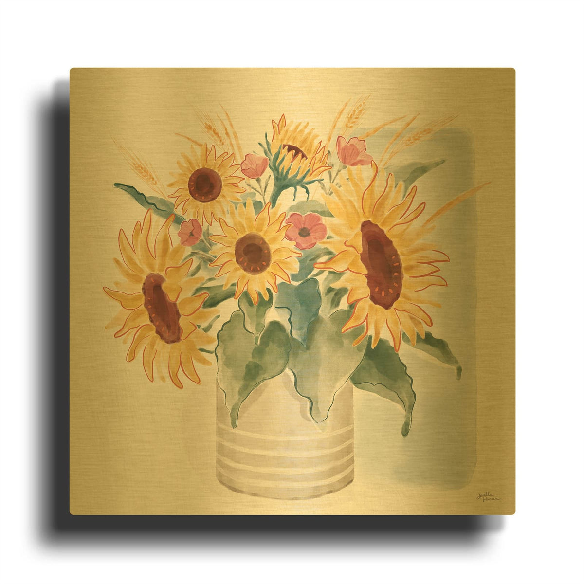 'Sunflower Season 5 Bright' By Janelle Penner Gold Metal Wall Art
