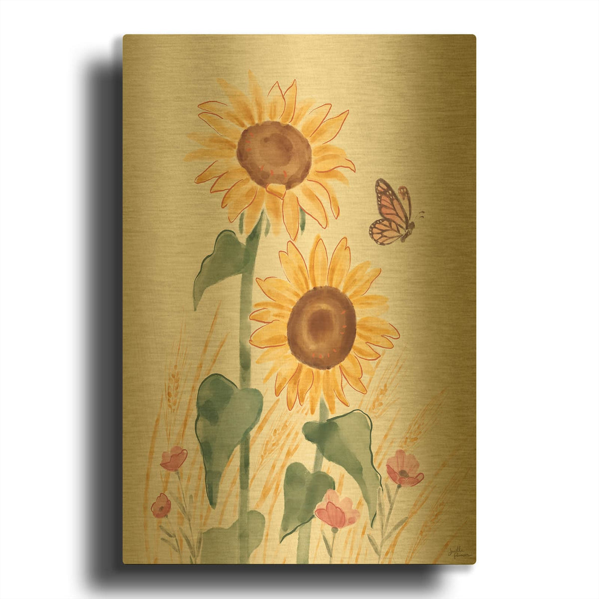 'Sunflower Season V3 Bright' By Janelle Penner Gold Metal Wall Art