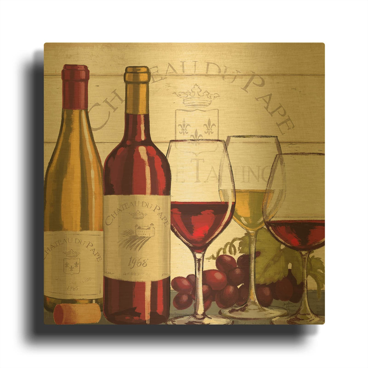 'Wine Tasting 2' By Janelle Penner Gold Metal Wall Art