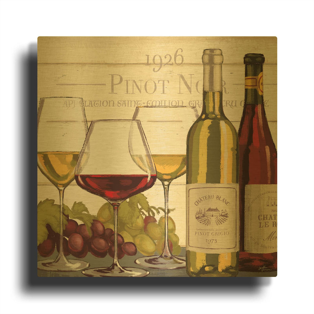'Wine Tasting 3' By Janelle Penner Gold Metal Wall Art