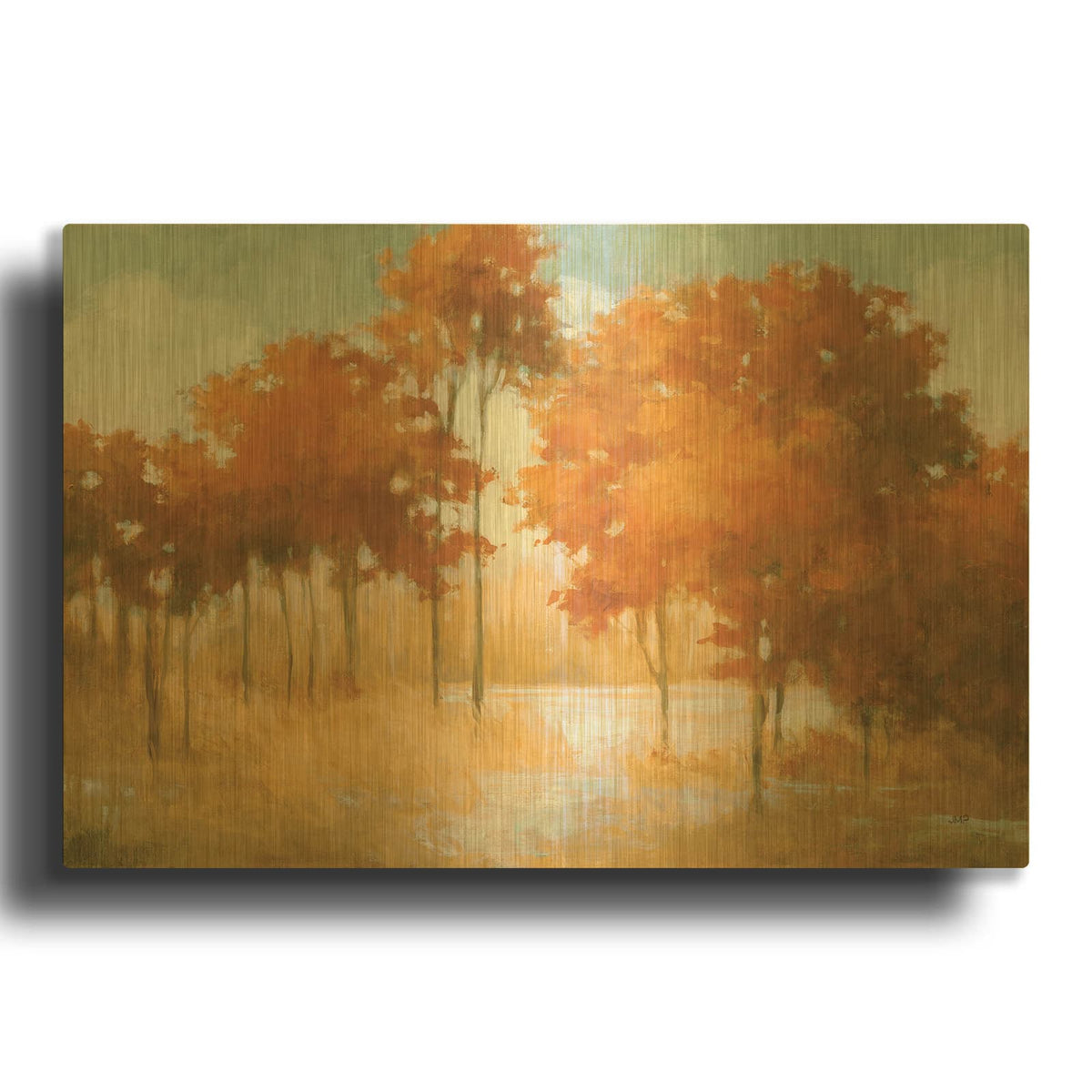 'Autumn Lake Orange' By Julia Purinton Gold Metal Wall Art