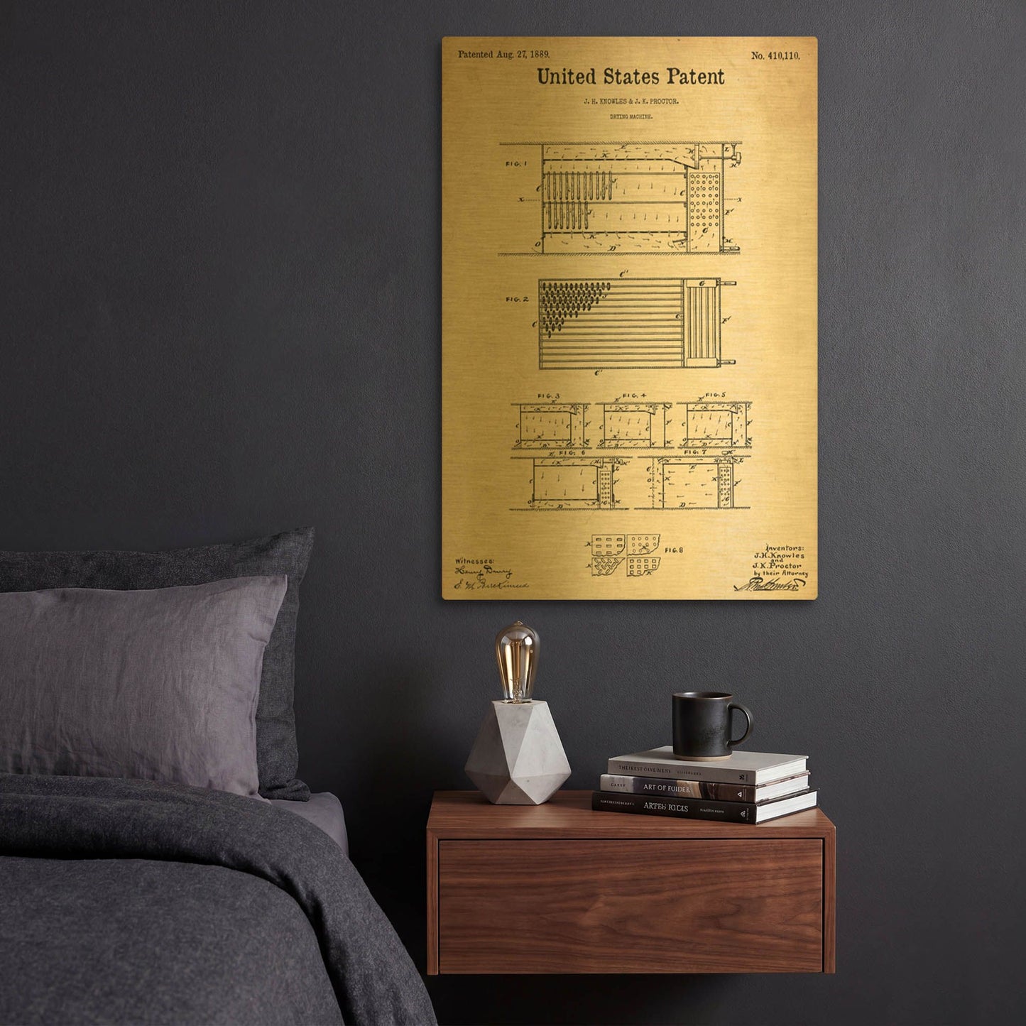 'Drying Machine Blueprint Patent Parchment' By LUXE Gold Metal Wall Art