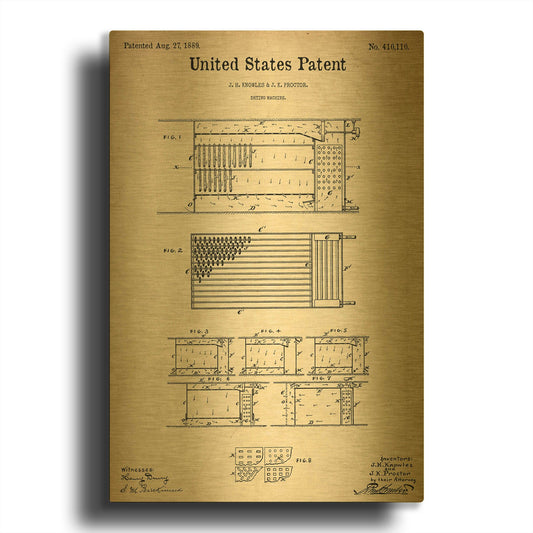 'Drying Machine Blueprint Patent Parchment' By LUXE Gold Metal Wall Art