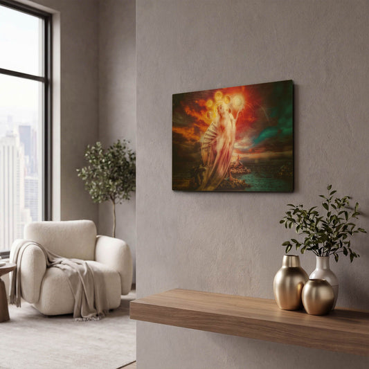 'StMary of Coins' By Mario Sanchez Nevado Gold Metal Wall Art