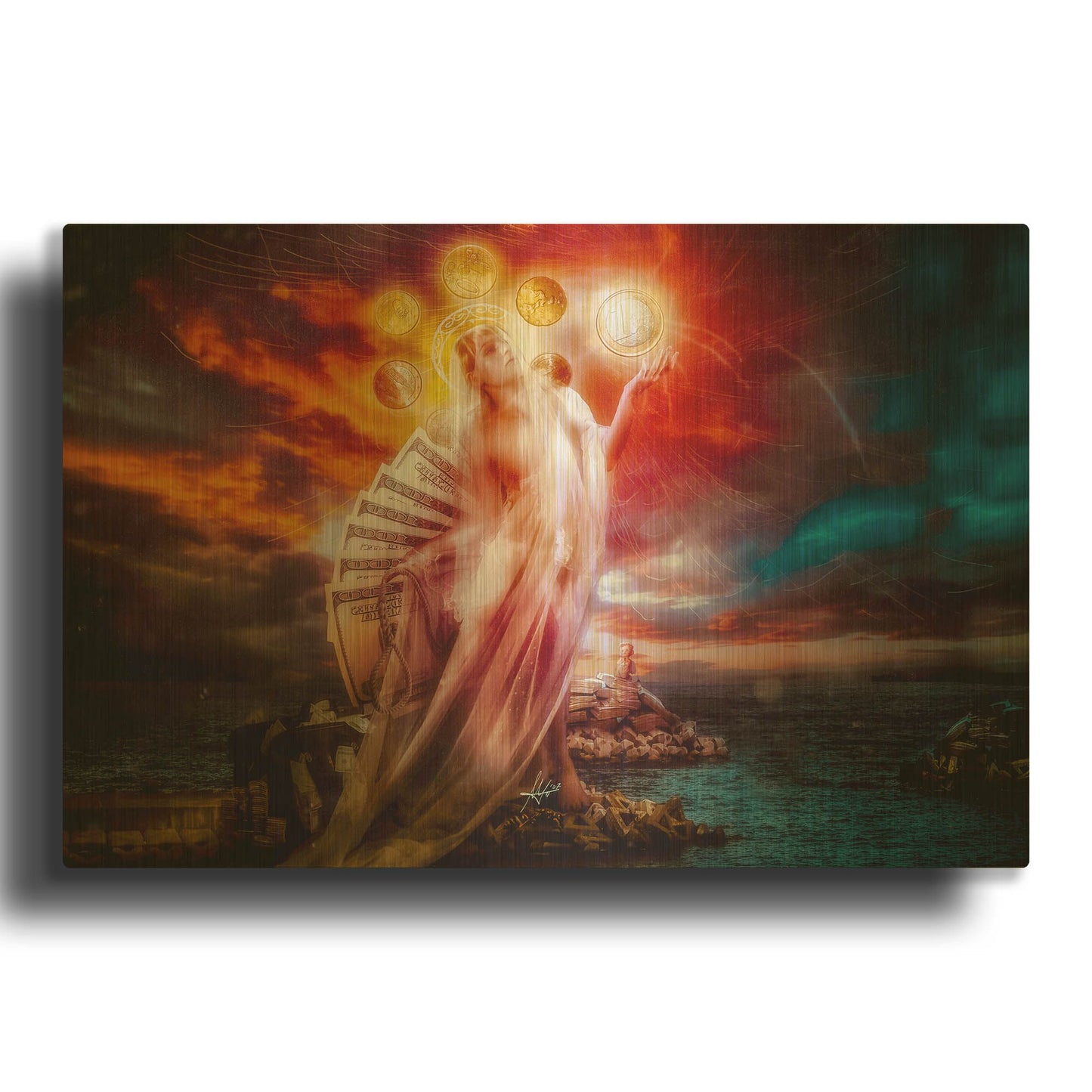 'StMary of Coins' By Mario Sanchez Nevado Gold Metal Wall Art