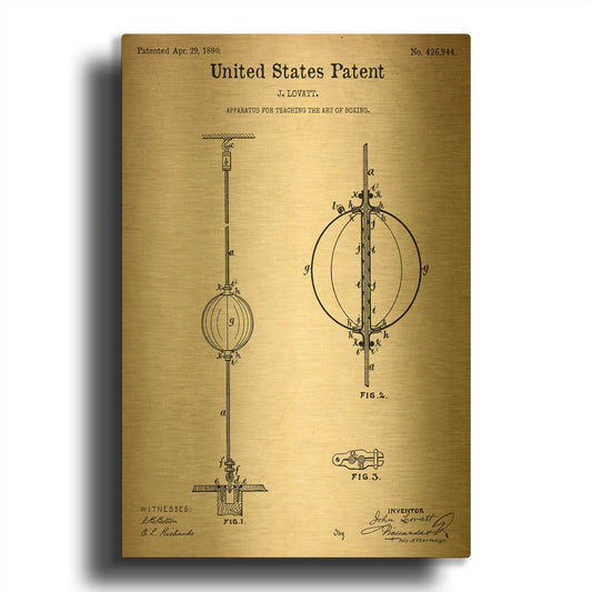 'Apparatus to Teach Boxing Blueprint Patent Parchment' By LUXE Gold Metal Wall Art