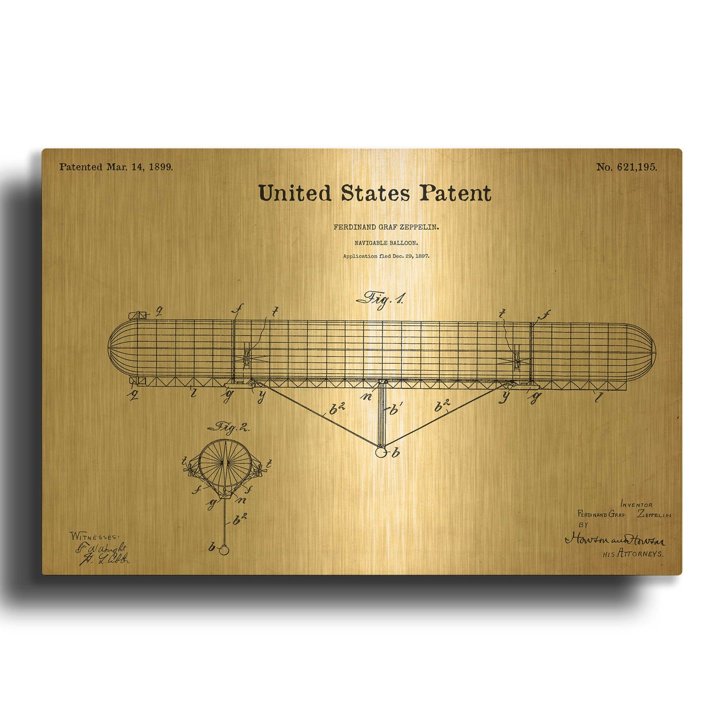'Navigable Balloon Blueprint Patent Parchment' By LUXE Gold Metal Wall Art
