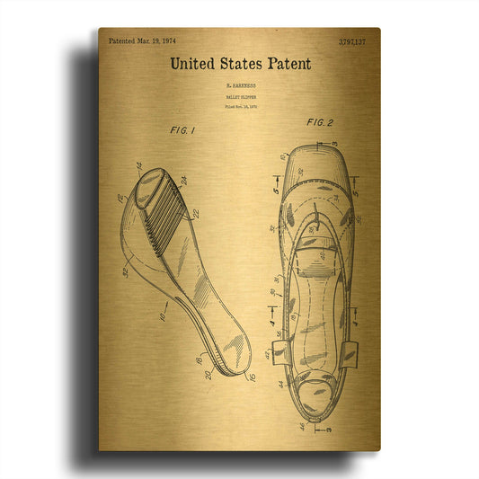 'Ballet Slippers Blueprint Patent Parchment' By LUXE Gold Metal Wall Art