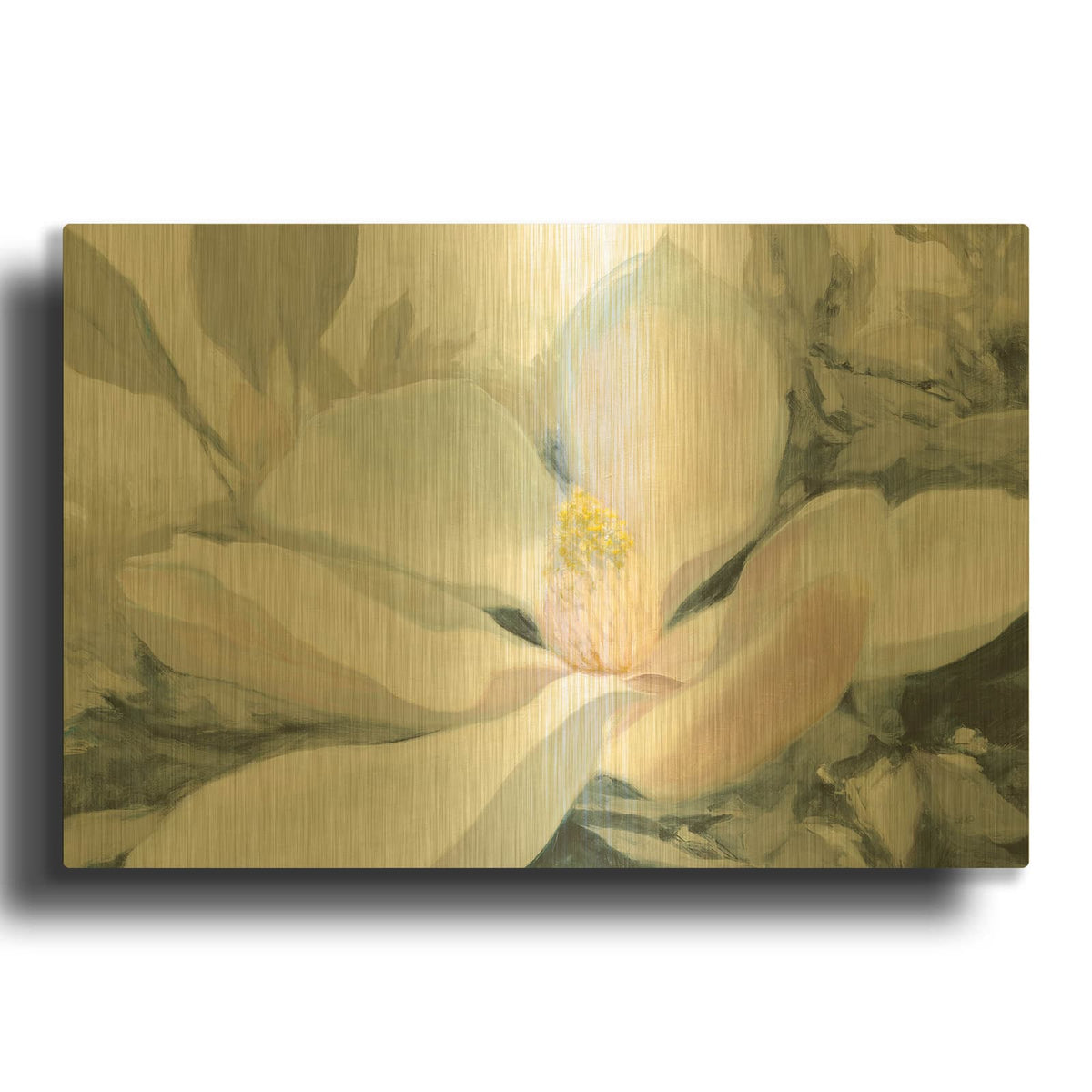 'Majestic Magnolia Green Gray C' By Julia Purinton Gold Metal Wall Art