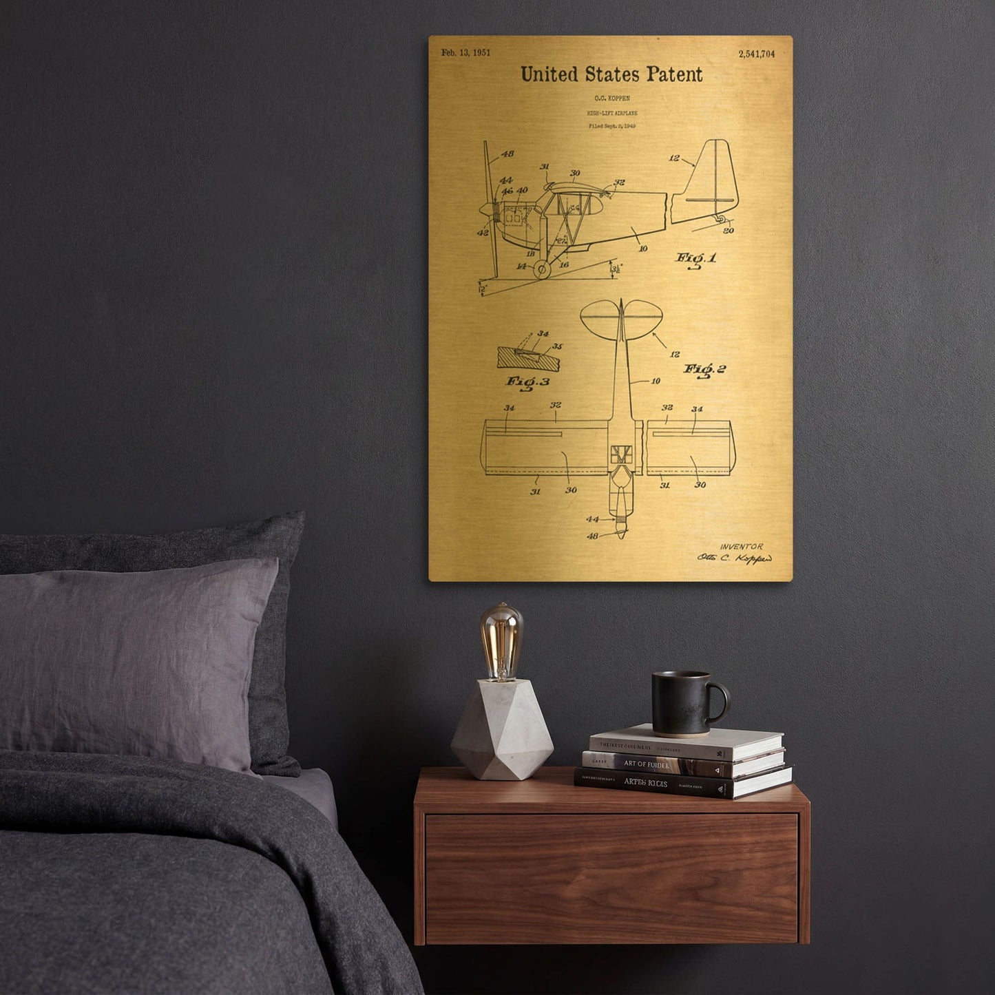 'High-Life Airplane Blueprint Patent Parchment' By LUXE Gold Metal Wall Art